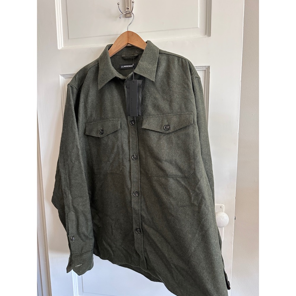 NWT J.Lindeberg Flat Wool Overshirt Forest Green Mens XL